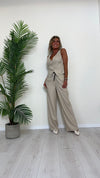 DAFNE - 205.201P45 - COMPLETO GILET+PANTALONE PALAZZO CON CINTURA 55%LINO 45%VISCOSA