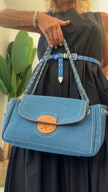 DAFNE - JETRACKP10 - BORSA DENIM E PELLE C/TRACOLLA