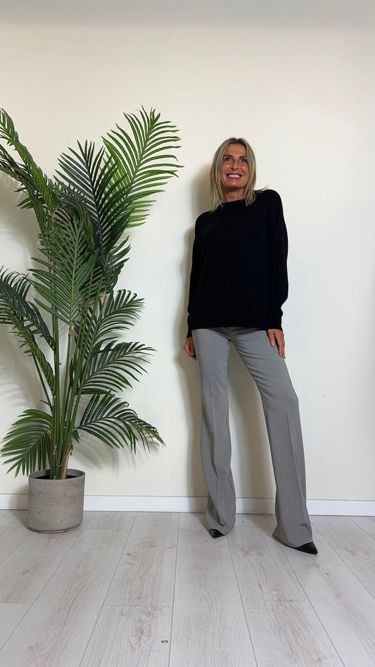 DAFNE - T9356P26 - MAGLIA VISCVOSA GIROCOLLO E NORLO COSTINE CON SPACCHETTI