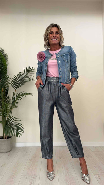 GIORGIA & JHONS - 60270SS24 - GIUBBINO/GIACCA  JEANS CHANEL CON SPILLA TULLE FIORE