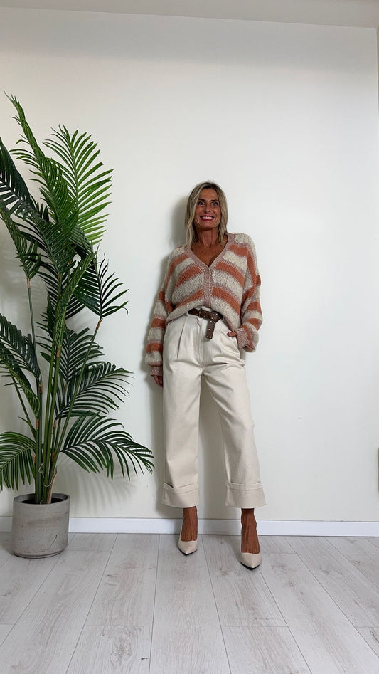 D'ELLE - RKW2411 - CARDIGAN RIGHE LUREX, LANA/VISCOSA, BOTTONI A PRESSIONE A SCOMPARSA