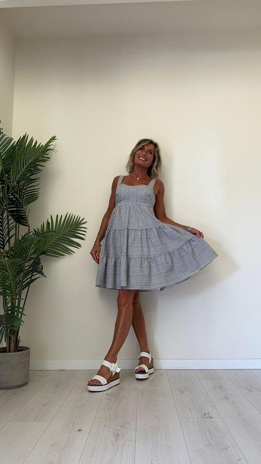 IMPERIAL - AEVAFIL - ABITO COTONE RIGATO, SCOLLO QUADRO CON FIOCCO DIETRO