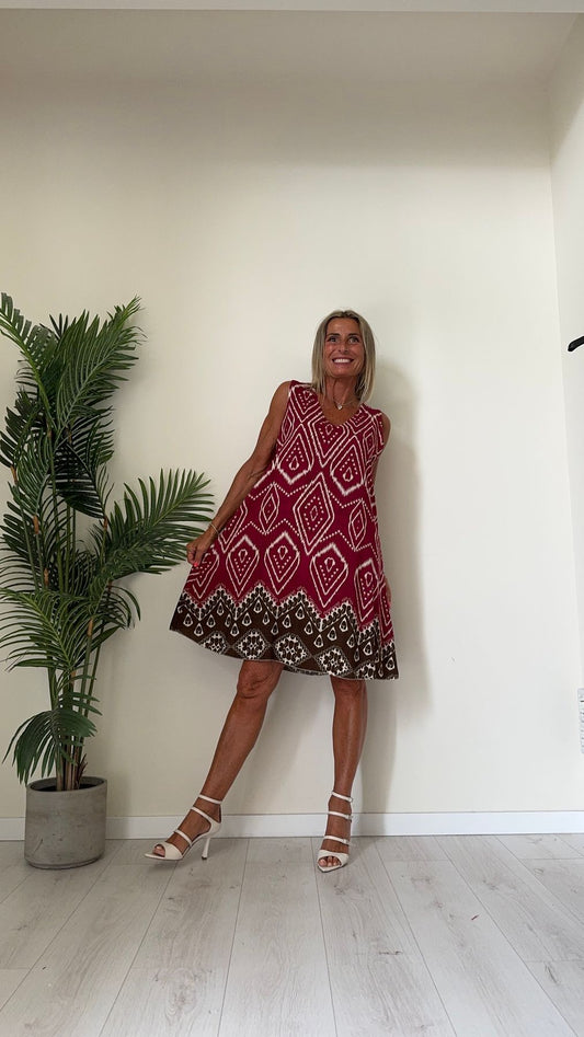 DAFNE - U10932P26 - ABITO 100%VISCOSA SCOLLO A V , FANTASIA CON SPALLA LARGA