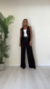 DAFNE - 205.201CP45 - COMPLETO GILET+PANTALONE LINO(55%)/VISCOSA(45%) CON CINTURA E BOTTONI A CONTRASTO