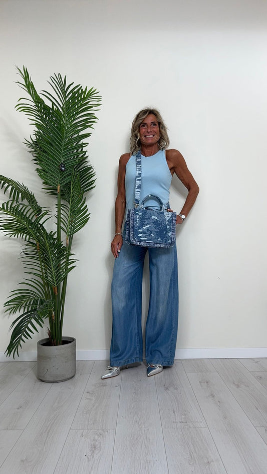 ANTONELLO SERIO - 41A82251P26 - HAND BAG DENIM SFUMATO CON ZIP, TRACOLLA E FRANGINE