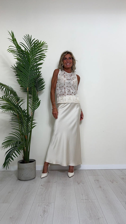 IMPERIAL - RGD9HGT - TOP/CANOTTA RETRO COTONE, CERCHI SU BASE TULLE DAVANTI