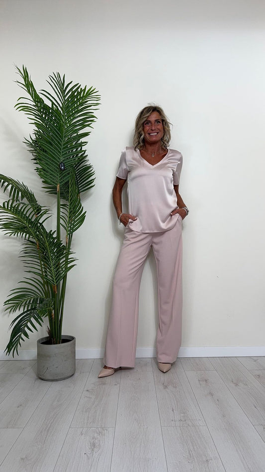 IMPERIAL - TC66HDG - BLUSA  FLUIDA, SCOLLO A V, MANICA CORTA CON SPACCHETTI LATERALI