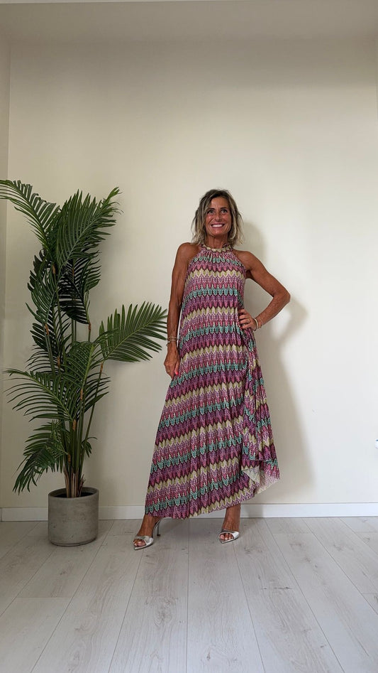 DAFNE - 1372P33 - ABITO LUNGO LUREX PLISSEE FANTASIA GEOMETRICA