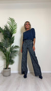 CELLOFUN - 2402P - PANTALONE PALAZZO, STAMPA GLITTER DENIM CON BOTTONI A VISTA (STILE E. FRANCHI)