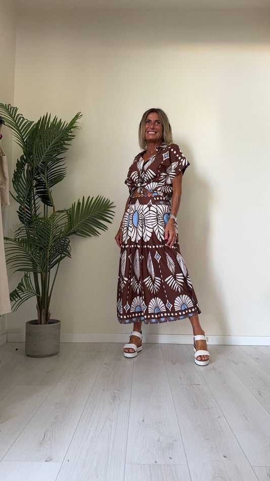 GIORGIA & JHONS - 60505SS24 - GONNA MUSSOLA COTONE STAMPA ETNICA