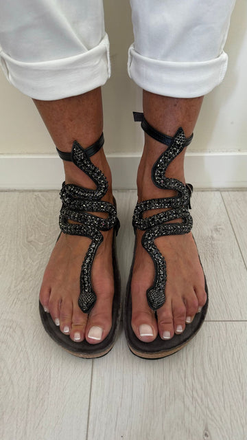 SUSYMIX - 2007M - SANDALO INFRADITO PELLE SERPENTE GIOIELLO