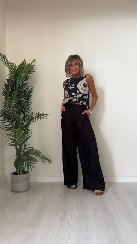 DAFNE - LD1123P32 - PANTALONE AMPIO 87%VISCOSA RAMIFICATA, RETRO SEMIELASTICO