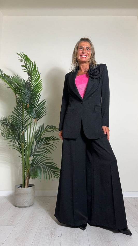 GIORGIA & JHONS - 60237FW24 - GIACCA STRASS IN POLIVISCOSA CON SPILLA FIORE E PIUME