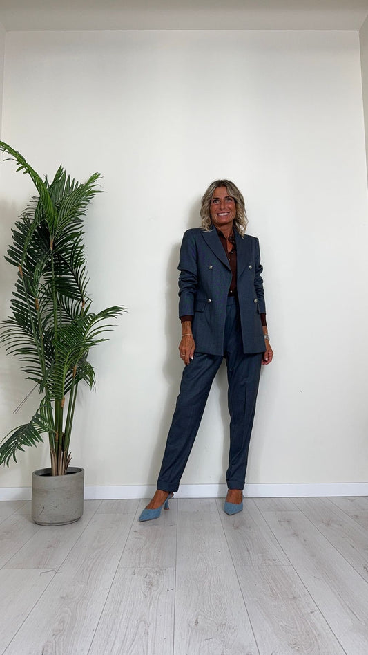 GIORGIA & JHONS - 60038FW24 - GIACCA POLIVISCOSA FINTO DOPPIO PETTO, BOTTONI MILITARY, FANTASIA SPINATA GESSATA