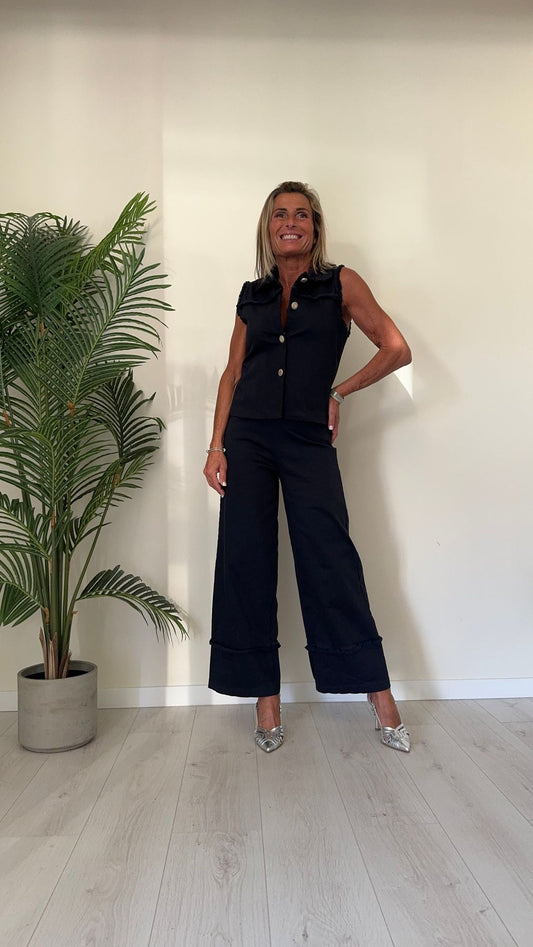 GIORGIA & JHONS - 60322SS24 - GILET COTONE ELASTICIZZATO SFRANGIATO