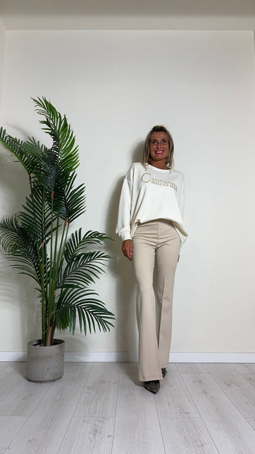 TWEED - Z233027P27 - FELPA VISCOSA GIROCOLLO, RICAMO "CALIFORNIA" CON FILO DORATO EFFETTO "3 D" FIT AMPIO