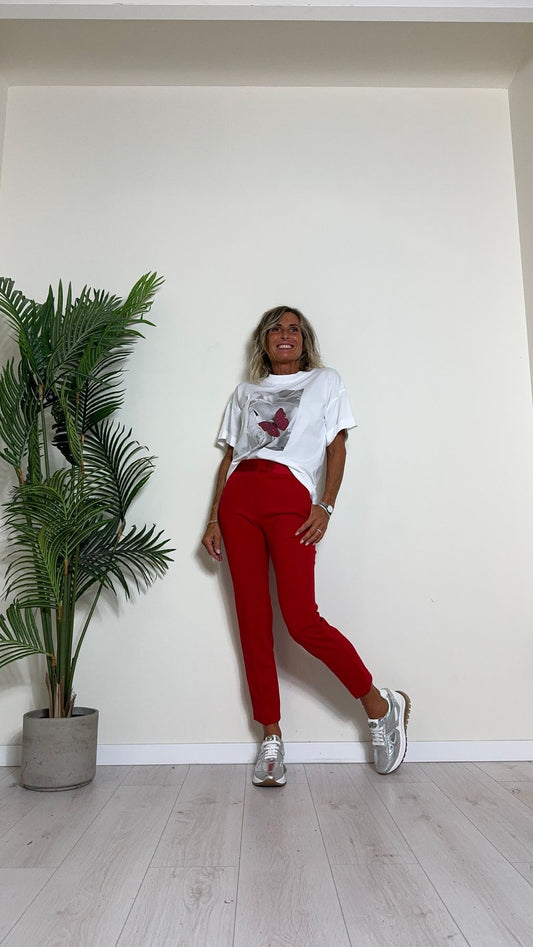 IMPERIAL - TV64IGTSFS - T-SHIRT COTONE CON STAMPA E BRILLANTINI FARFALLA, FIT AMPIO
