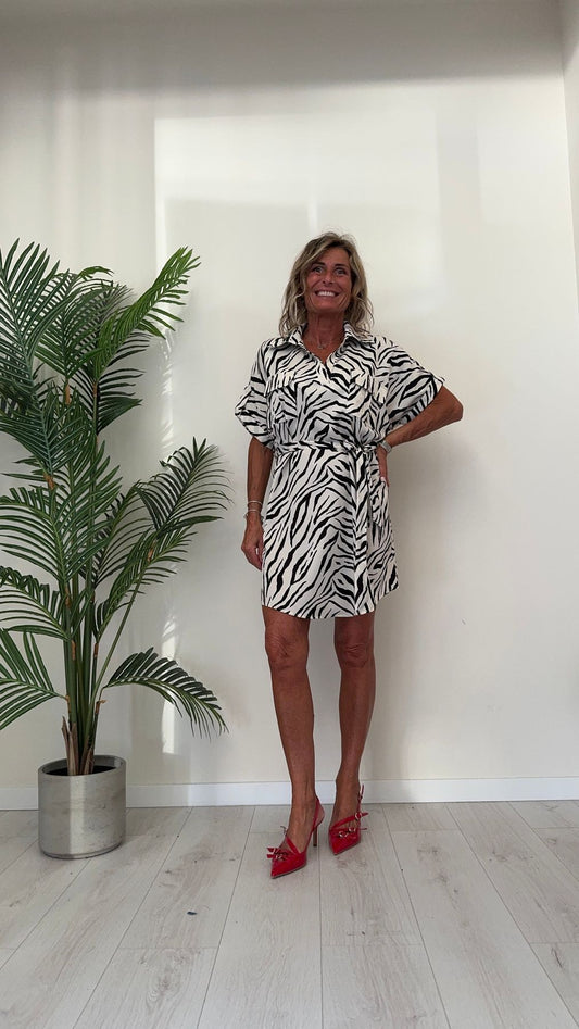 DAFNE - ZE64P26 - ABITO TUNICHETTA FANTASIA ZEBRATA CON TASCHE E CINTURA