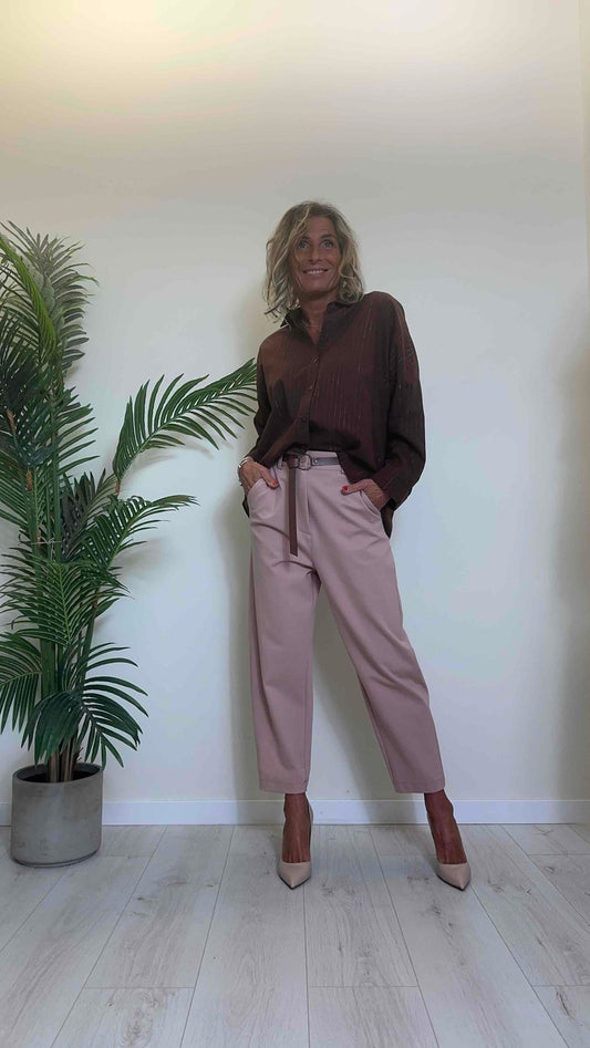 PLEASE - C09ZANT000 - CAMICIA COTONE, ASIMMETRICA CON GESSATURA IN TONO LUREX