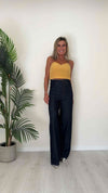CELLOFUN - 2346P - PANTALONE COTONE A PALAZZO, ORLI E VITA SFRANGIATI