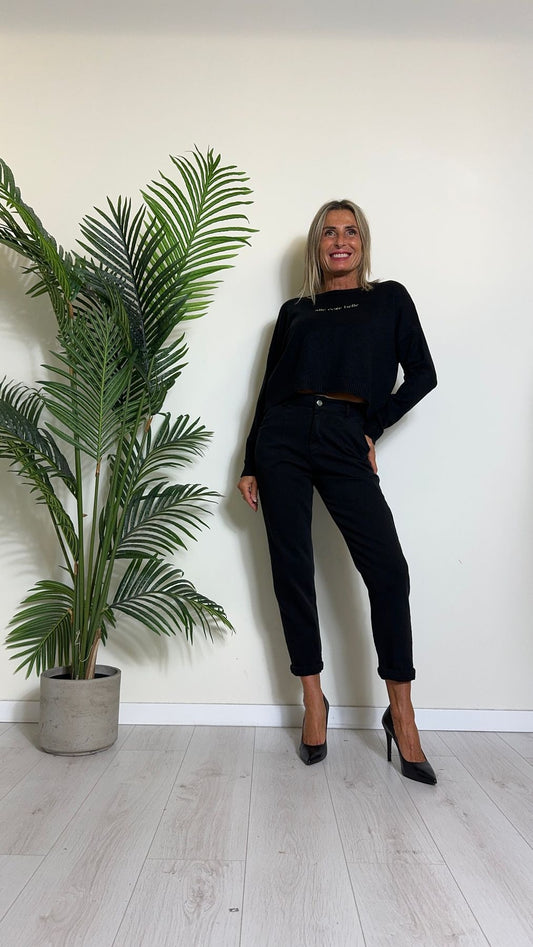 DAFNE - I660P26 - MAGLIA VISCOSA RICAMO "ALLE COSE BELLE" CON PROFILI LUREX