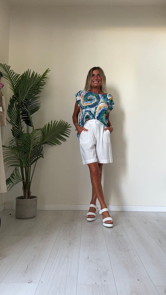 GIORGIA & JHONS - 60491SS24 - BLUSA STAMPA ACQUERELLO, 100%VISCOSA, FIT AMPIO, BOTTONCINO NUCA