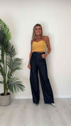 CELLOFUN - 2346P - PANTALONE COTONE A PALAZZO, ORLI E VITA SFRANGIATI