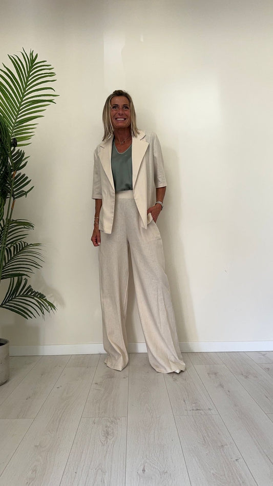 GIORGIA & JHONS - 60381SS24 - GIACCA VESTAGLIA LINO(55%)/VISCOSA(45%) MANICA CORTA CON CINTA