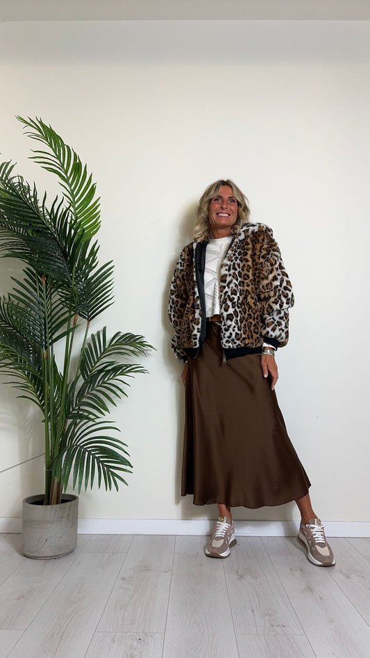 DAFNE - GO1625P69 - BOMBER ECO PELLICCIA ANIMALIER CON CAPPUCCIO