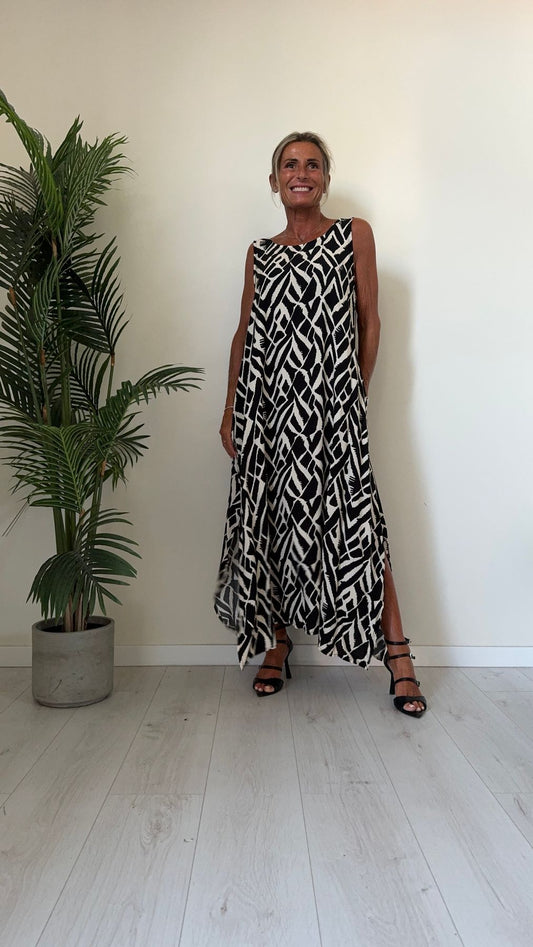 DAFNE - U11060P29 - ABITO LUNGO FANTASIE DIVERSE, TASCHE A FILO CON SPACCHI, 100%VISCOSA