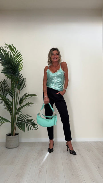 GIORGIA & JHONS - 60284SS24 - TOP MICROPAILLETTES CON PIZZO E SPALLINE REGOLABILI (FODERATO)