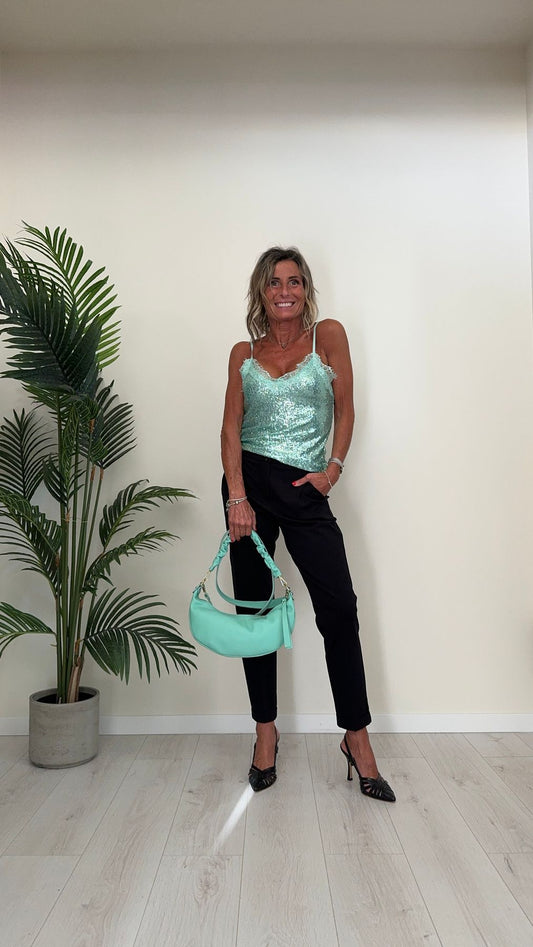 GIORGIA & JHONS - 60284SS24 - TOP MICROPAILLETTES CON PIZZO E SPALLINE REGOLABILI (FODERATO)