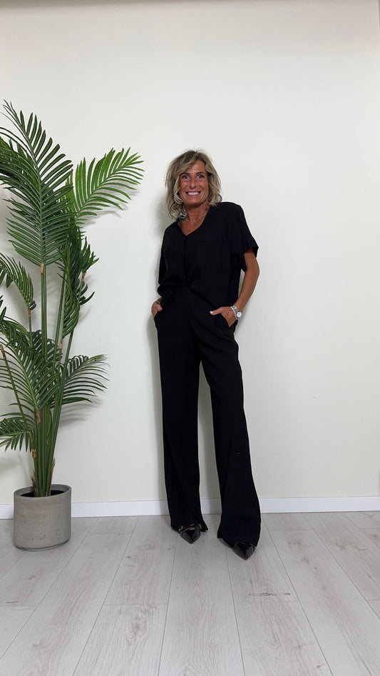 GIORGIA & JHONS - 60359SS24 - PANTALONE PALAZZO VISCOSA(90%) ELASTICO RETRO, PANCIA PIATTA E TASCHE FILO