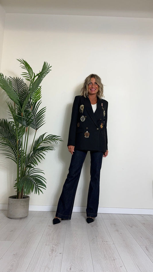 VICOLO - RS0279 - GIACCA POLIVISCOSA DOPPIOPETTO CON SPILLE, STEMMI E MOSTRINE MILITARY