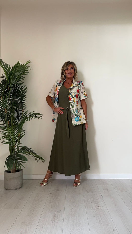DAFNE - 8517P32 - ABITO LUNGO 80%VISCOSA/20%LINO DOPPIO SCOLLO A V CON ELASTICO RETRO E FUSCIACCA ATTACCATA