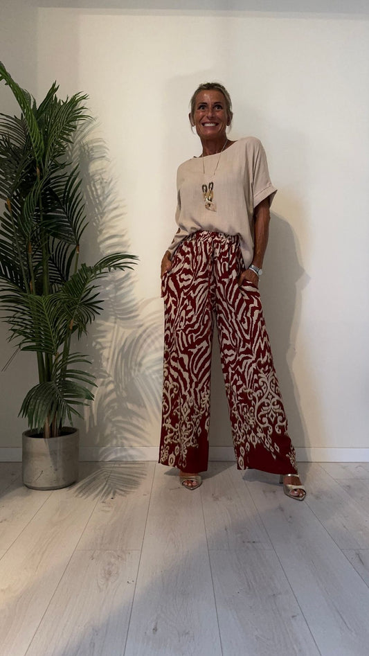 DAFNE - U11166P29 - PANTALONE FANTASIA SFUMATA, VITA ELASTICATA CON COULISSE, 100%VISCOSA