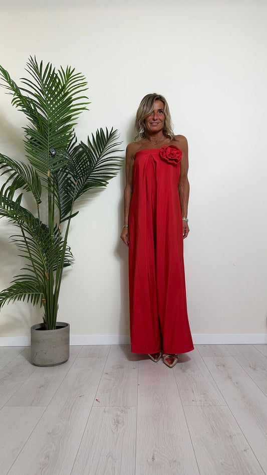 TENSIONE IN - MO519 - JUMPSUIT (TUTA) MODAL  STRAPLESS CON SPILLA FIORE ED ELASTICO NASCOSTO