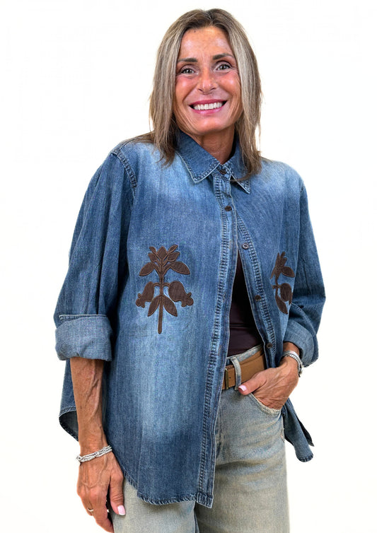 Sainte - Camicia in Denim con Ricamo