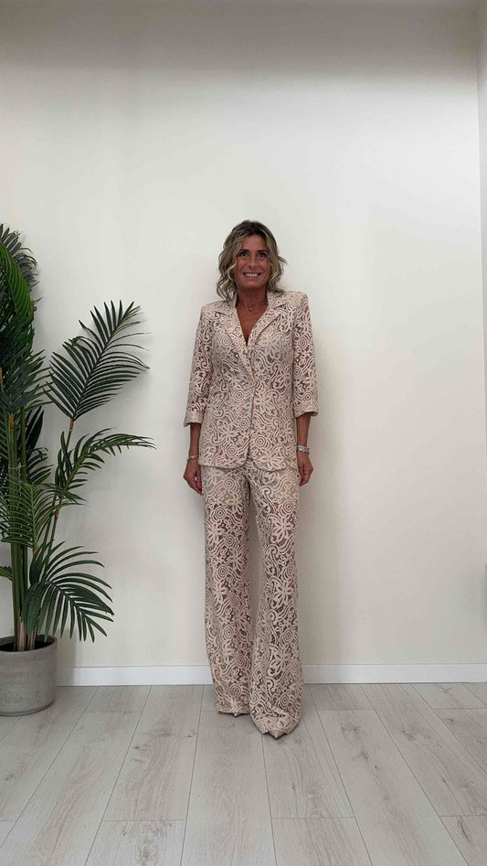 GIORGIA & JHONS - 60208SS24 - PANTALONE PIZZO MACRAME', PALAZZO CON FODERA SHORT