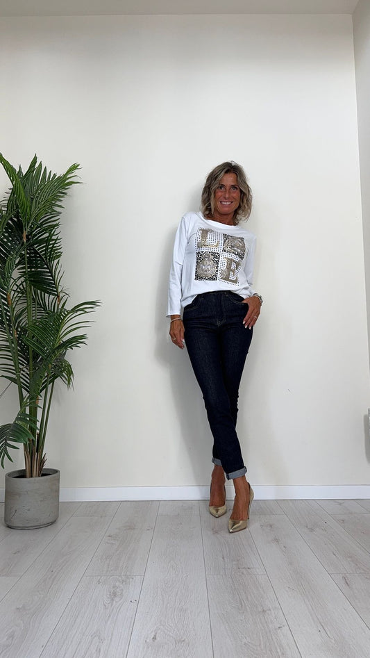 DAFNE - 9189P28 - PANTALONE CUCITURE A VISTA, SIMIL DENIM, SLIM FIT