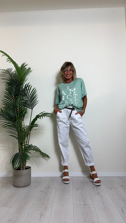 DAFNE - 822236P27 - PANTALONE STRAPPETTINI 100%COTONE VITA ELASTICATA CON CINTURA