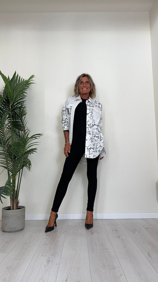 DAFNE - M18115P24 - CAMICIA 100% COTONE, LETTERING E RIGHE, OVER FIT