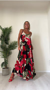 DAFNE - 1456P29 - ABITO LUNGO 100%VISCOSA FANTASIA CON SPALLINE E DOPPIO SCOLLO A V