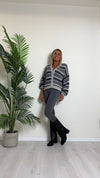 D'ELLE - RKW2411 - CARDIGAN RIGHE LUREX, LANA/VISCOSA, BOTTONI A PRESSIONE A SCOMPARSA
