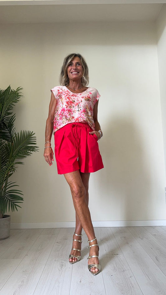IMPERIAL - RFF5FQA - BLUSA RASO FANTASIA FIORI, SCOLLO A CUORE