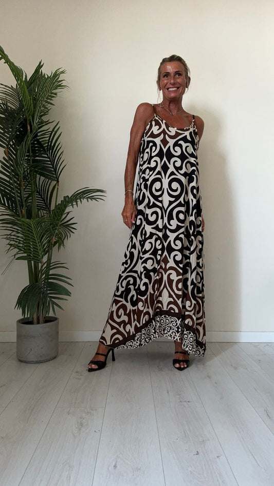 DAFNE - U7998P29 - ABITO LUNGO FANTASIA GIGLIO STILIZZATO, FIT AMPIO CON SPALLINE, 100%VISCOSA