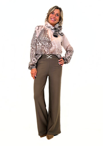 Golena - Pantalone Palazzo con Fibbia Gioiello
