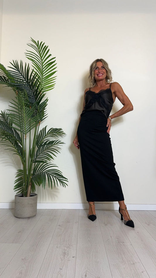 VICOLO - TS0133 - GONNA LUNGA IN PUNTO MILANO CON SPACCO SUL RETRO E CUCITURE LATERALI