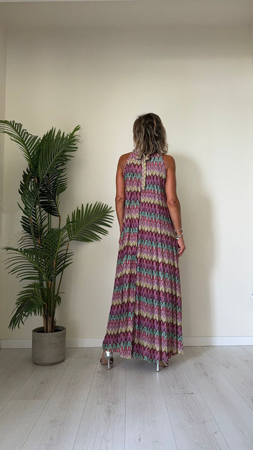 DAFNE - 1372P33 - ABITO LUNGO LUREX PLISSEE FANTASIA GEOMETRICA