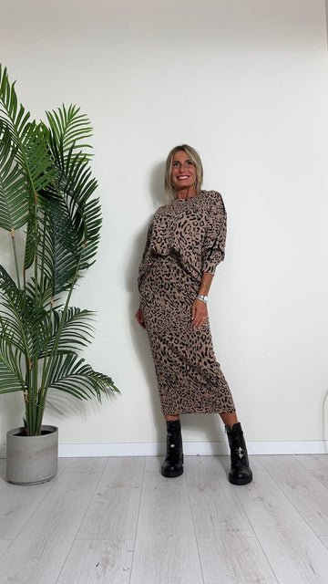 PLEASE - F0IVCYR000 - MAGLIA IN POLIVISCOSA ELASTICCIZZATA, VESTIBILITA' OVER FANTASIA ANIMALIER